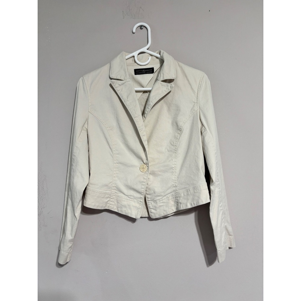 Peruvian Connection Cream Linen Blend Cropped Blazer Jacket Size 2